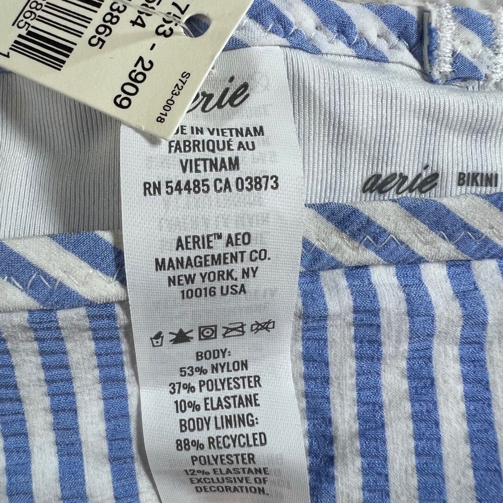 Aerie Blue White‎ Striped Seersucker Ruffle Bikini Bottom S723-0018 Small NEW - Picture 6 of 11